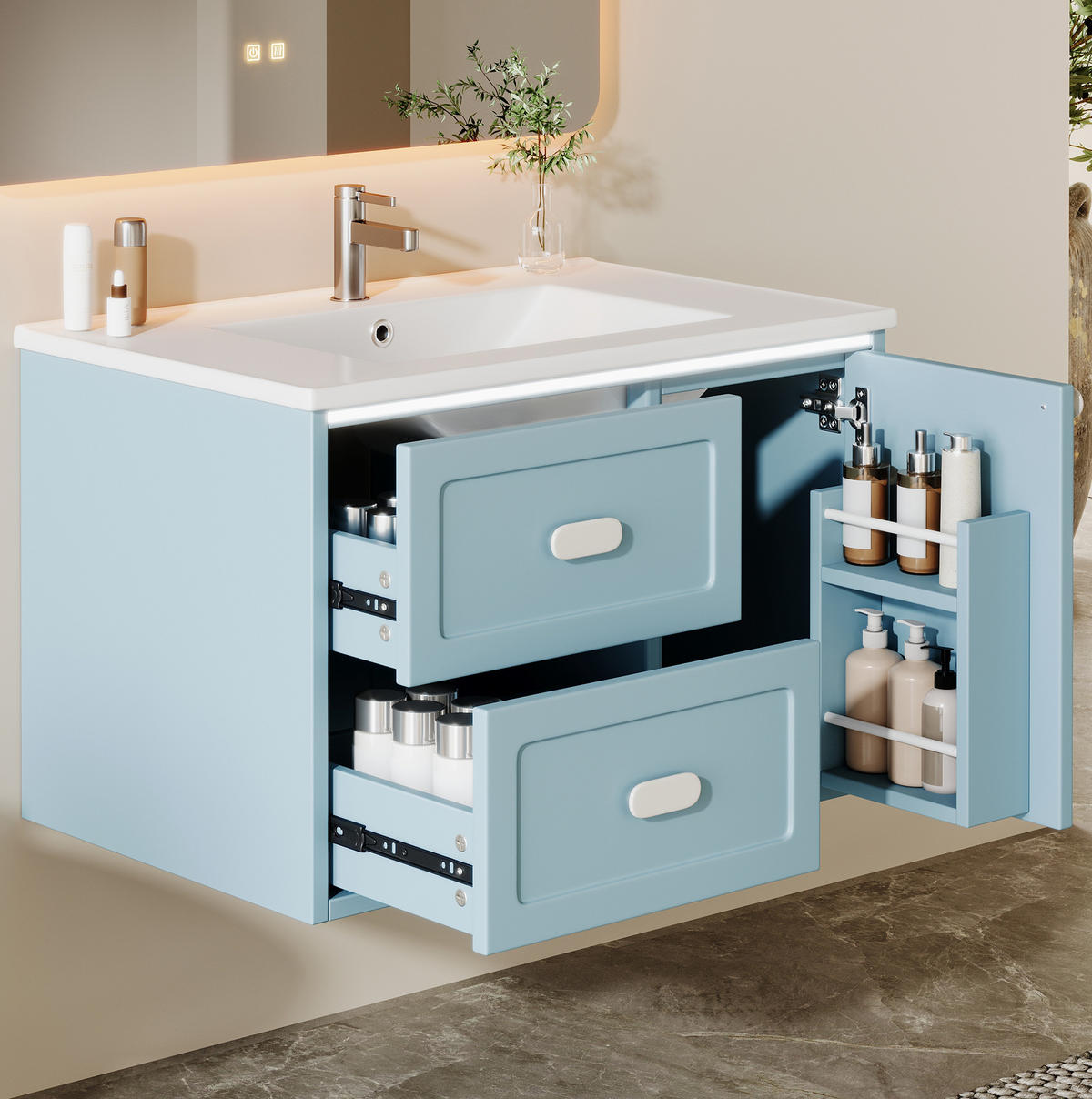 BADEZIMMERSCHRANK mit Waschbecken 76 x 46 x 51 cm Blau - Blau, Holzwerkstoff (46/51/76cm) - Beauniv