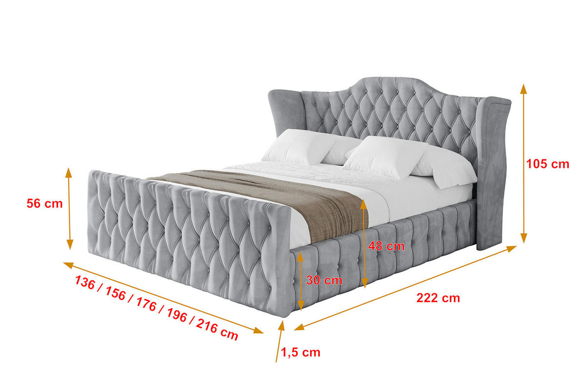 POLSTERBETT mit Bettkasten, Fußteil und Lattenrost, Boxbett mit Matratze H3/H4 - MODY-Z 180x200 Hellgrau - Hellgrau, Holzwerkstoff/Textil (180/200cm) - ALTDECOR