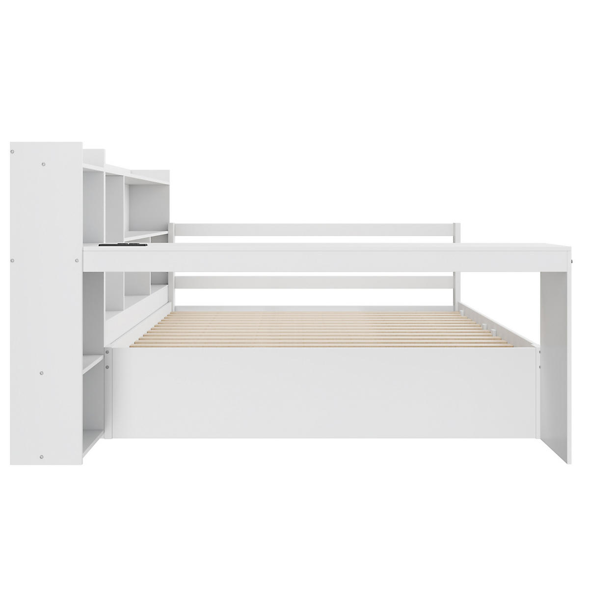 MULTIFUNKTIONSBETT 140/200 cm Weiß aus Massivholz mit Schreibtisch und Regalen - Weiß, Holz (140/200cm) - OKWISH