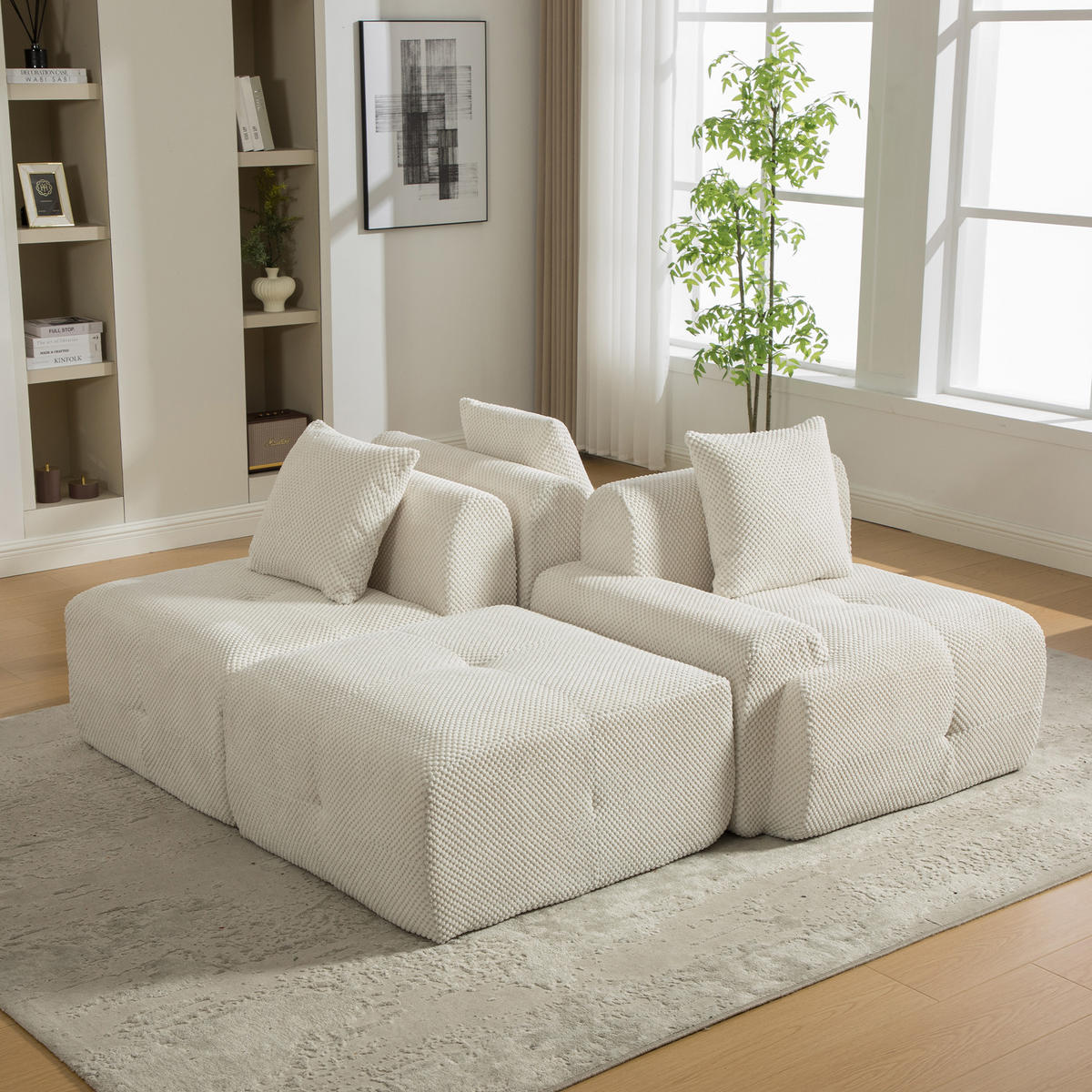 ECKSOFA Chenille Beige mit Kissen - Beige, Textil (266/176cm) - WISHDOR