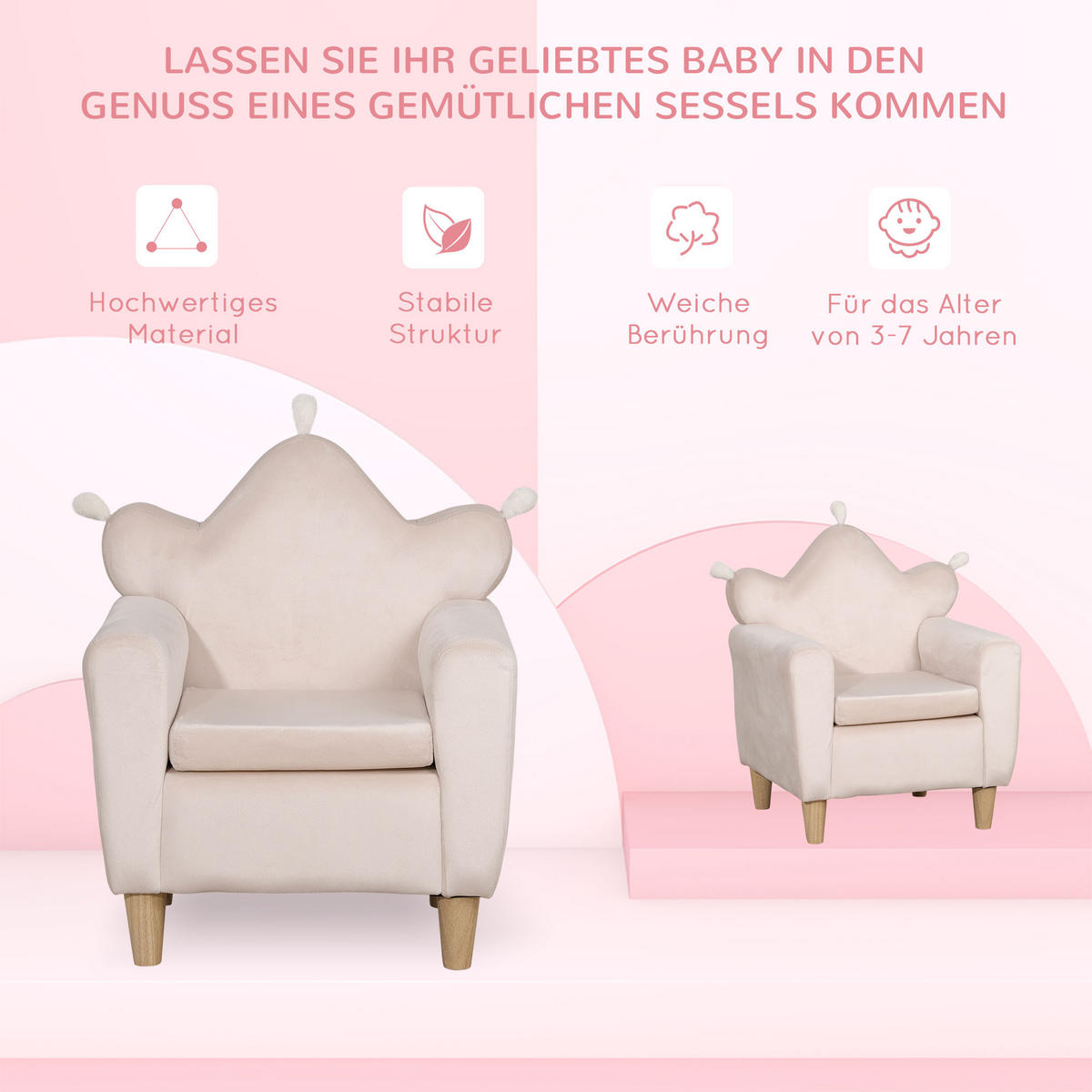 KINDERSESSEL, Rosa, Polyester - Rosa, Kunststoff (42/58/50cm) - HOMCOM