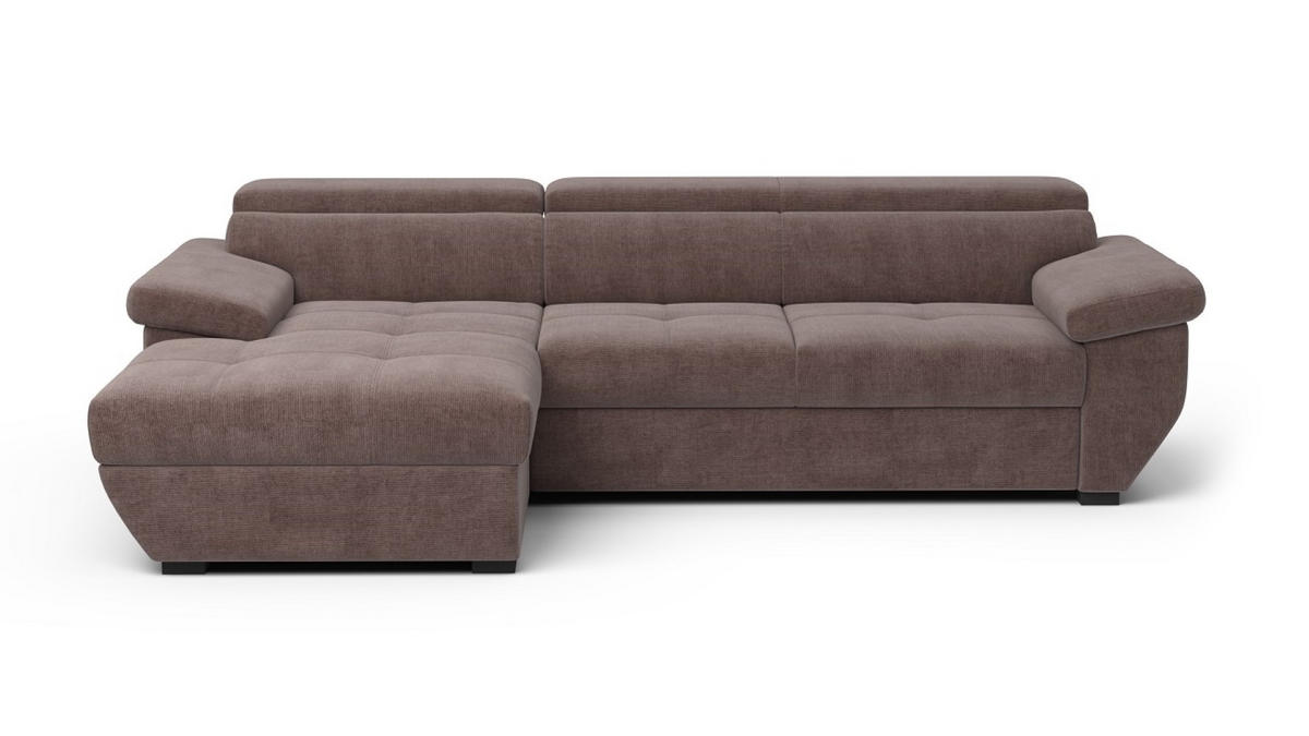 ECKSOFA mit Schlaffunktion und Bettkasten, verstellbare Kopflehnen - Taupe/Schwarz, Kunststoff/Textil (267/170cm) - Cotta