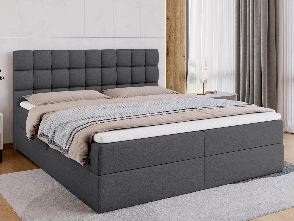 BOXBETT Dakota mit Topper 180/200 Dunkelgrau - Dunkelgrau, Textil (180/200cm) - Bromarkt