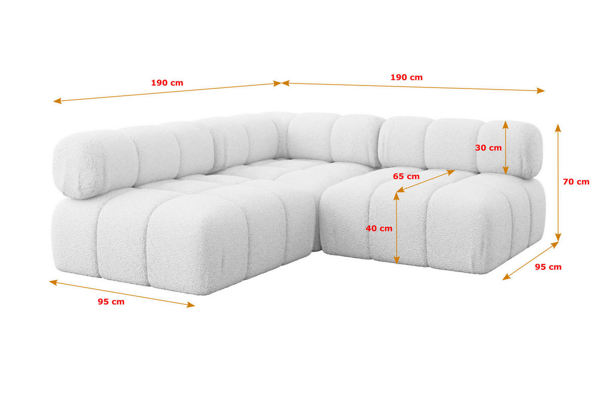 ECKSOFA modulares Sofa Samaro-L1 - 190x190x70 cm Weiß Bouclé - Weiß, Holzwerkstoff/Textil (190/190cm) - ALTDECOR