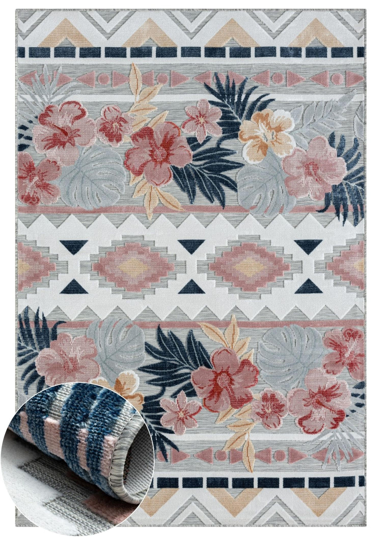 OUTDOORTEPPICH Aurora Altrosa,Dunkelblau,Currygelb 100/160 cm - Altrosa, Textil (100/160cm) - My-Rug