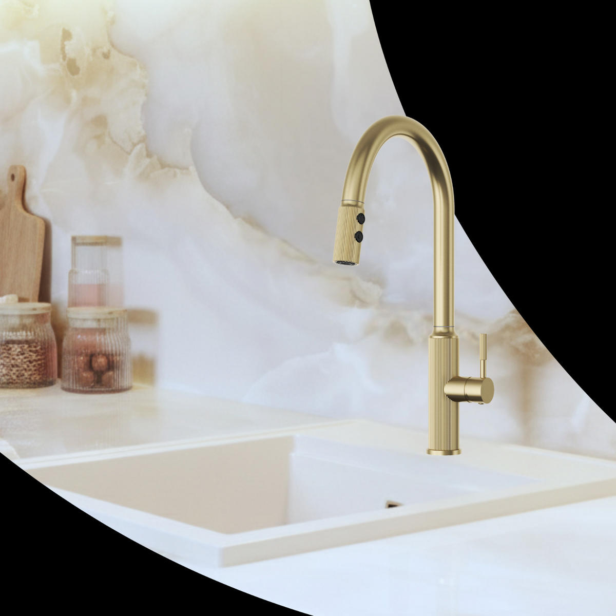 KÜCHENARMATUR Luna Gebürstetes Gold ausziehbar 2 Strahlarten 43 cm 1-tlg. - Goldfarben, Metall (25/43/25cm) - Granitan