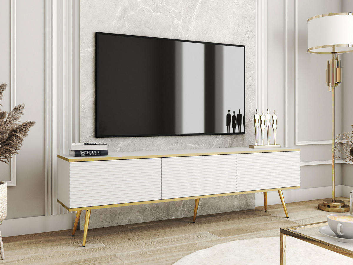 TV-LOWBOARD Oro II mit Füße - Goldfarben/Weiß, Holzwerkstoff/Metall (175/53/32cm) - MIRJAN24