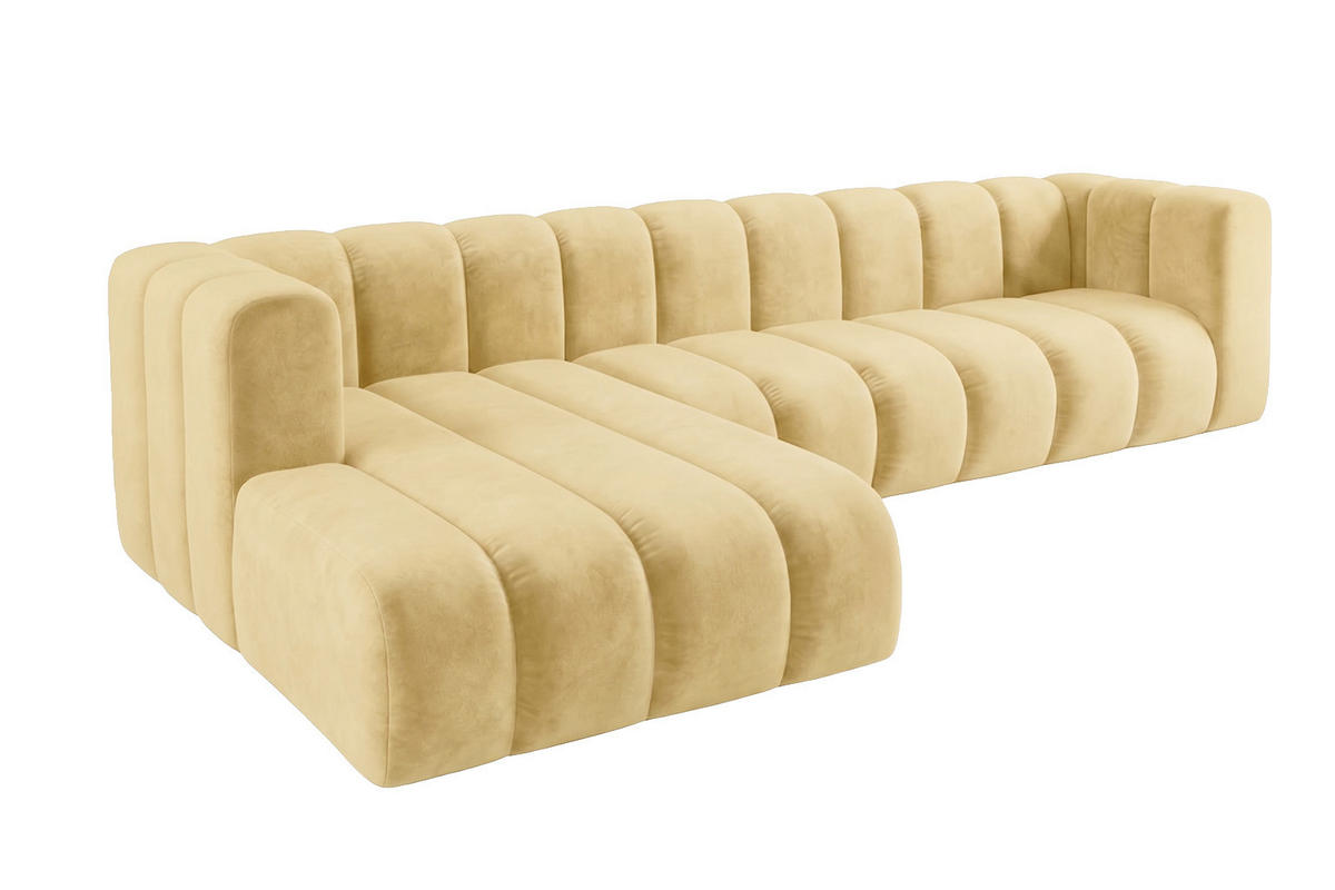 ECKSOFA Modulares In L-Form, Velvet-Stoff Riviera, Buttergelb, Links, GRAND 318 cm - Hellgelb, Holz (318/179cm) - Kaiser Möbel