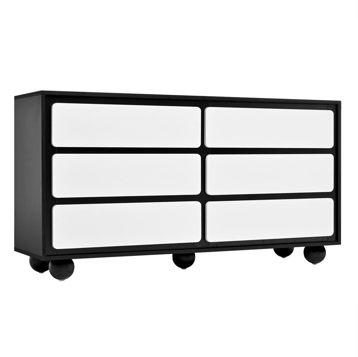 SIDEBOARD 140/38/74,5 cm in Weiß/Schwarz mit 6 Schubladen - Weiß, Holzwerkstoff (140/74.5/38cm) - Flora Grace
