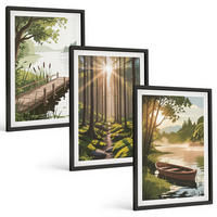 BILDER SET 3er Set - 40x60 cm Schwarzer Rahmen - Landschaft aus Wald, See und Boot - Schwarz, Kunststoff (40/60cm) - TULUP