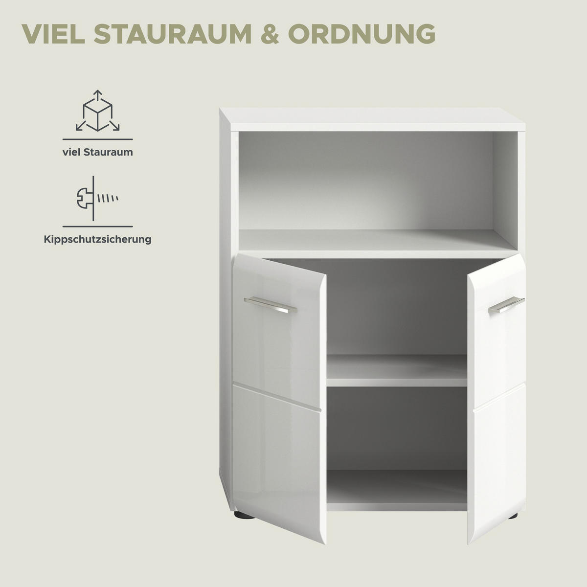 STANDSCHRANK breit Ice Bad in weiß Nachbildung und weiß hochglanz B/H/T: 60x80x30 cm - Weiß, Holz (60/80/30cm)