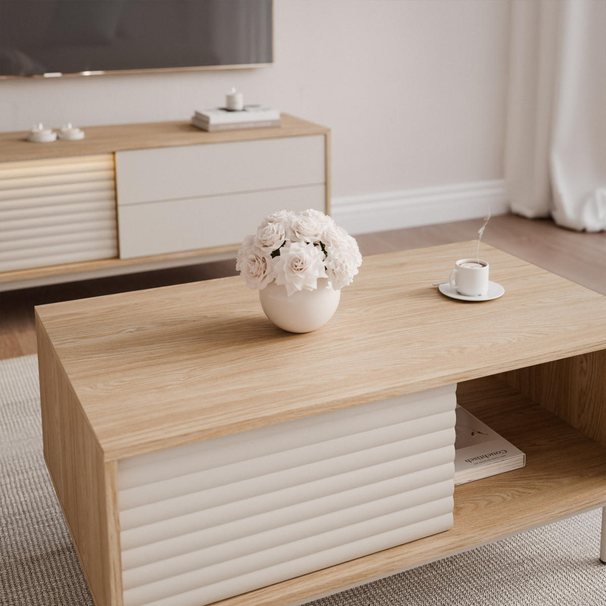 COUCHTISCH LUSSO 100/60/47 cm Rechteckig, Eiche/Kaschmir - Eichefarben, Holzwerkstoff/Metall (60/100/47cm) - Idohome