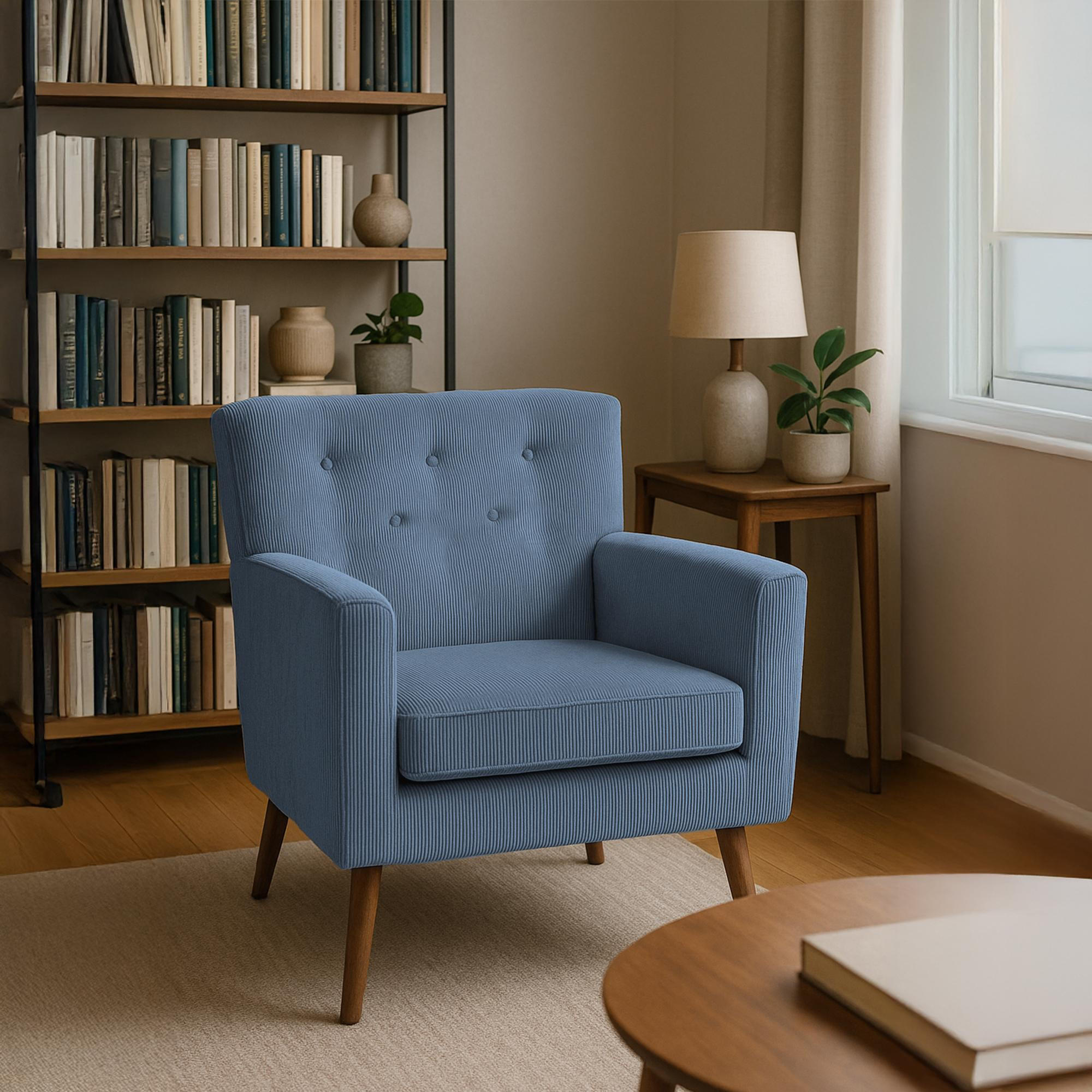 SESSEL Cord Blau - Blau/Braun, Holz/Textil (72/80/74cm) - CLP