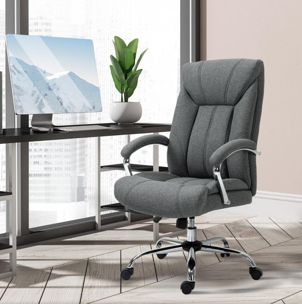 DREHSTUHL 78/65/110-118 cm grau aus Polyester mit Wippfunktion - Grau, Kunststoff (78/118/65cm) - OKWISH
