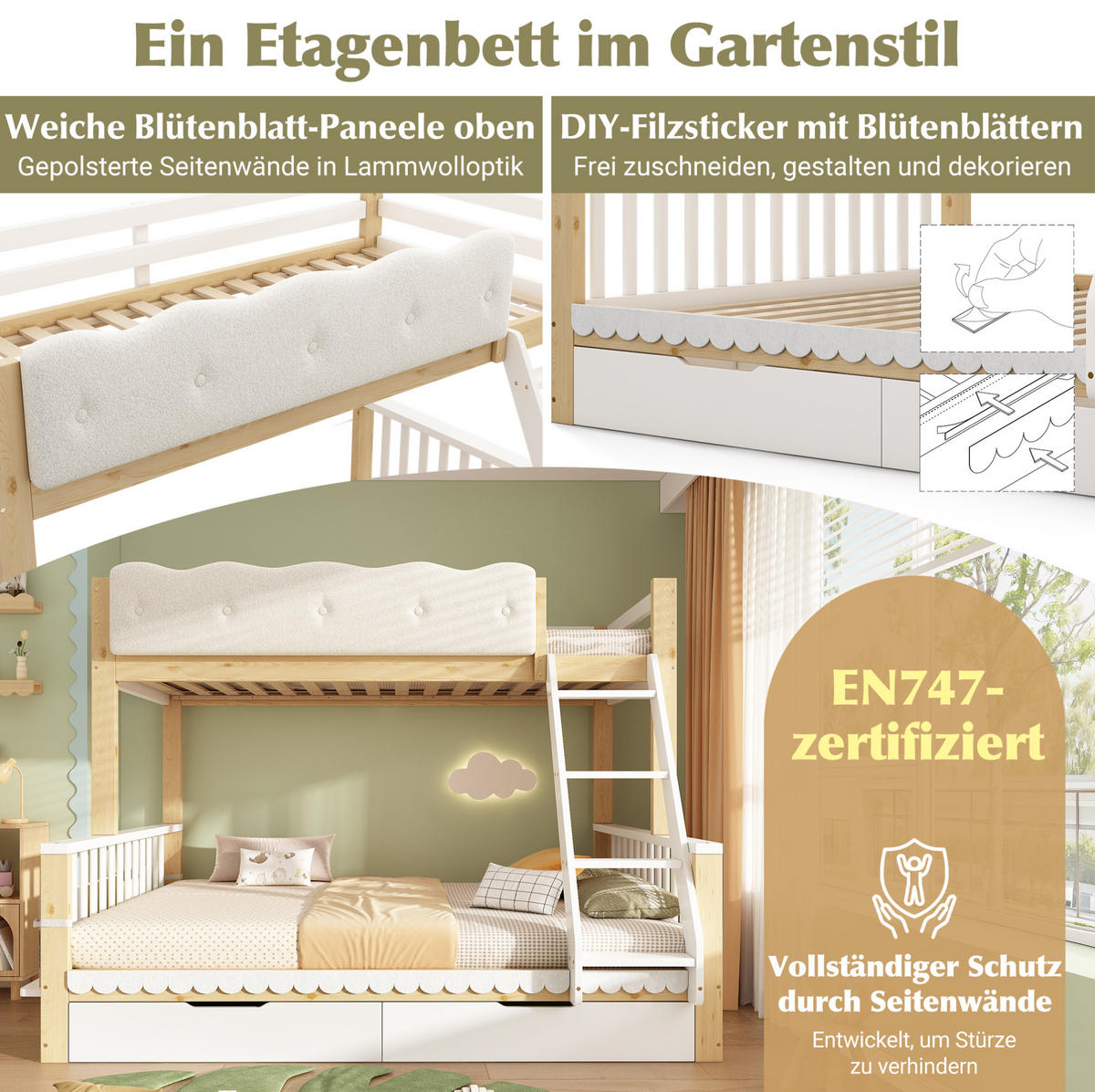ETAGENBETT 90/200 cm und 140/200 cm Weiß & Eiche mit Schubladen ohne Matratze - Weiß, Holz (140/200cm) - MIVRAY
