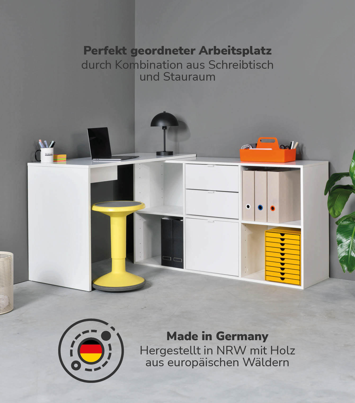 ECKSCHREIBTISCH Der Produktive - Weiß, Holzwerkstoff (54/112/77cm) - Mokebo