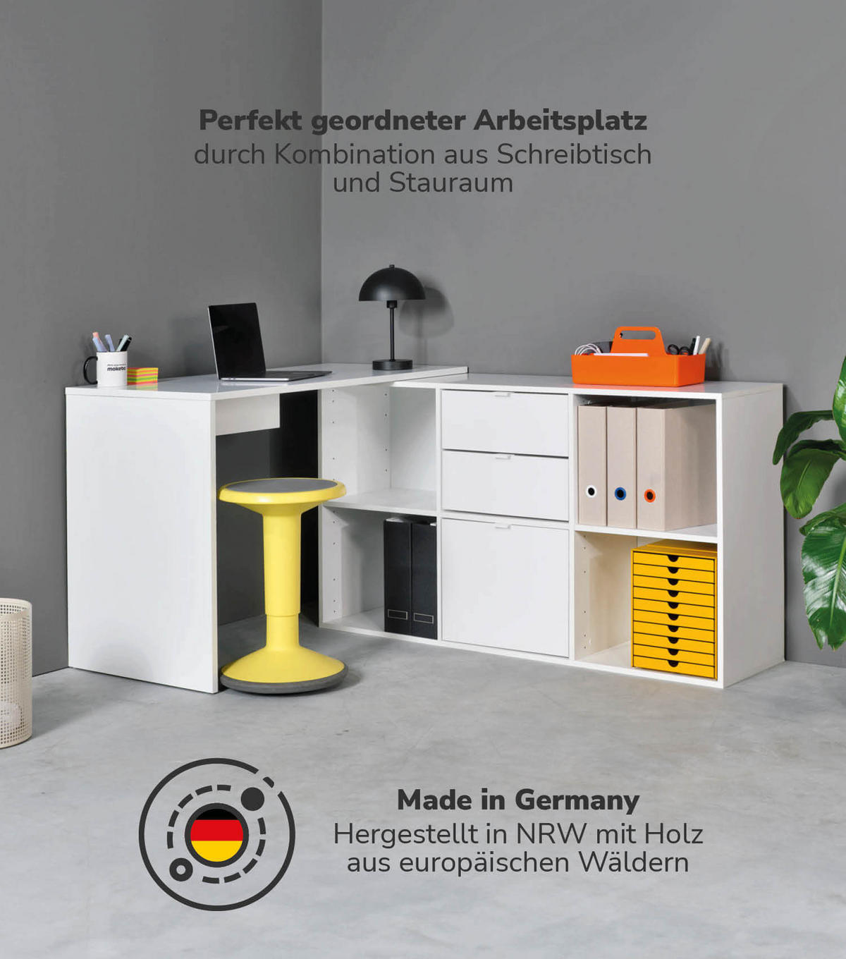 ECKSCHREIBTISCH Der Produktive - Weiß, Holzwerkstoff (54/112/77cm) - Mokebo