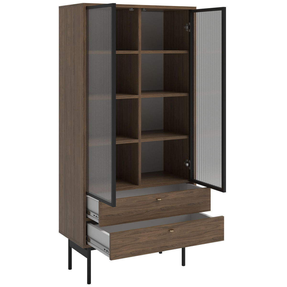 VITRINE Olar Holzoptik Carini Nussbaum 85 cm - Goldfarben/Schwarz, Holzwerkstoff/Metall (85/179/41cm) - Selsey