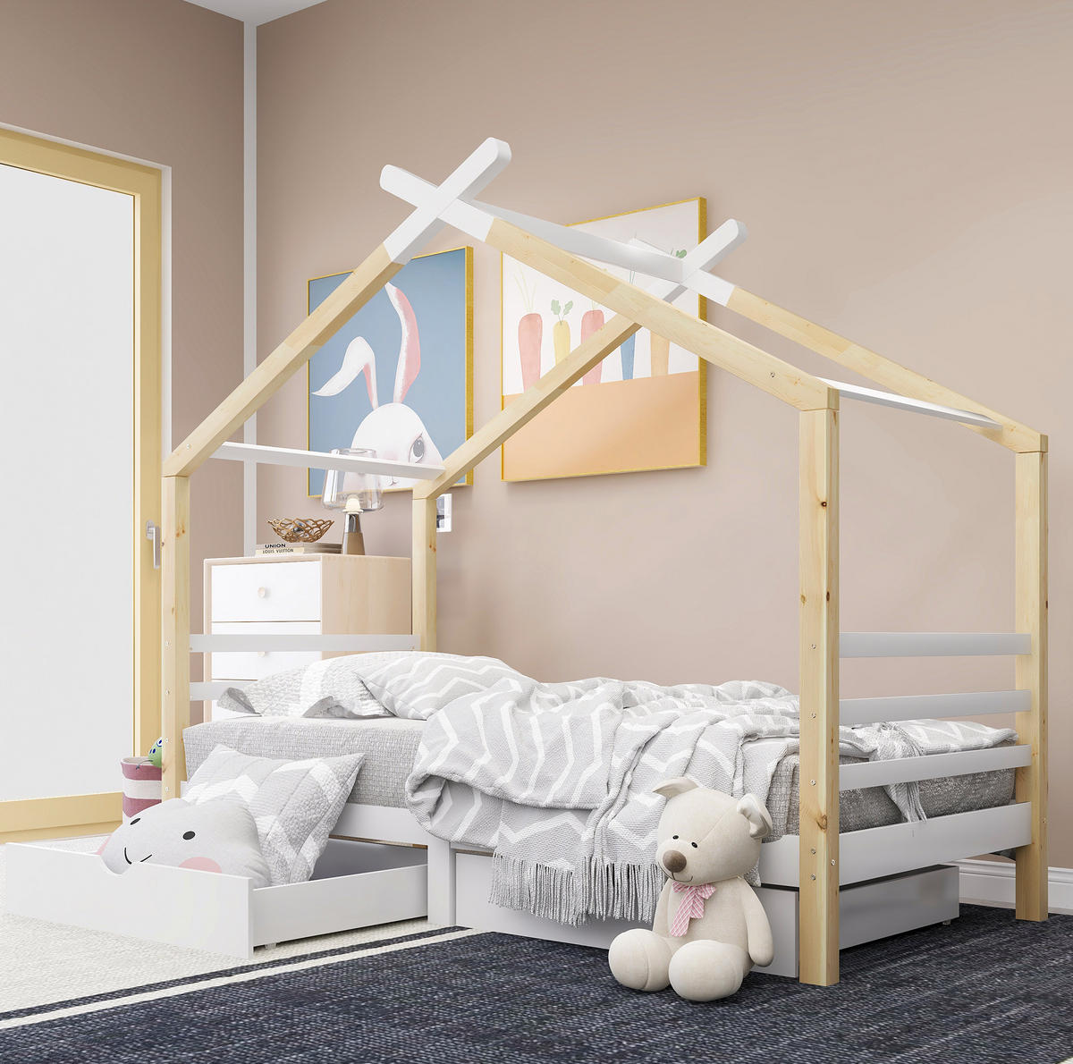 KINDERBETT Hausbett 90/200 cm mit Schubladen, Lattenrost, Weiß - Weiß, Holzwerkstoff (90/200cm) - Redom