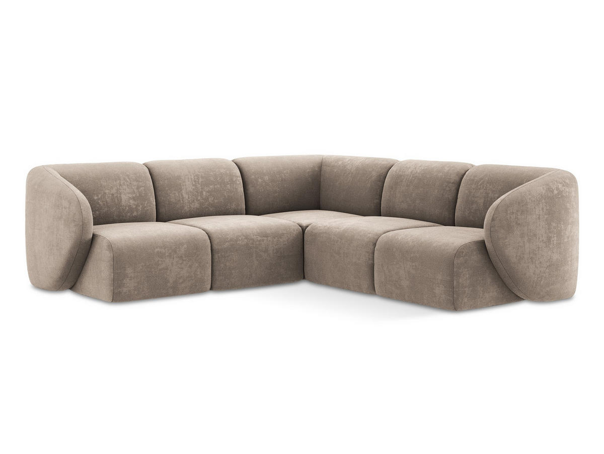 ECKSOFA Chenille Stoff Beige - Schwarz/Cappuccino, Holzwerkstoff/Kunststoff (251/251cm) - Makamii