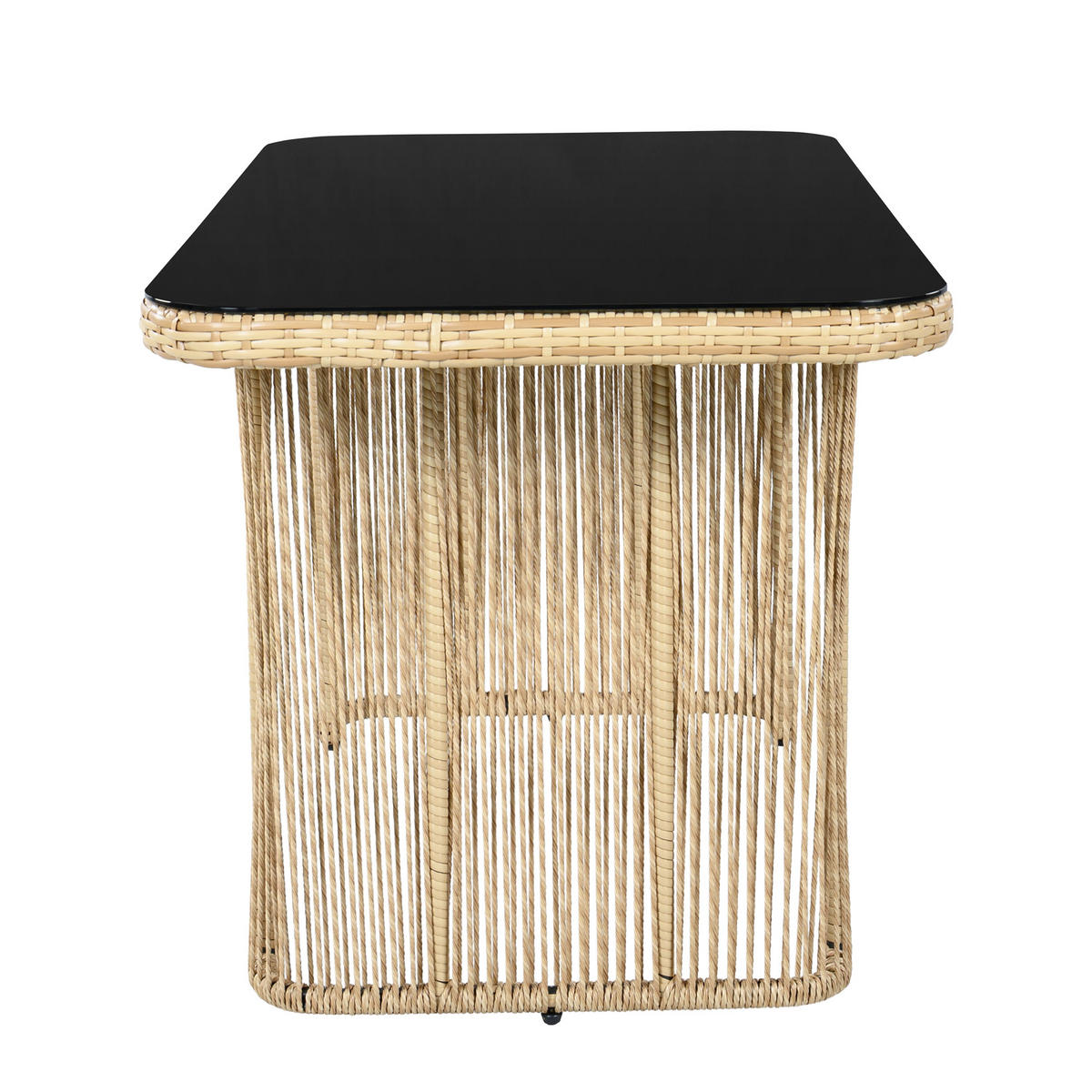 GARTENLOUNGE-SET Gartenmöbel Set mit 3-Sitzer Sofa, 2 Sesseln & Glastisch für Terrasse - Beige/Schwarz, Glas/Textil - STILVORA
