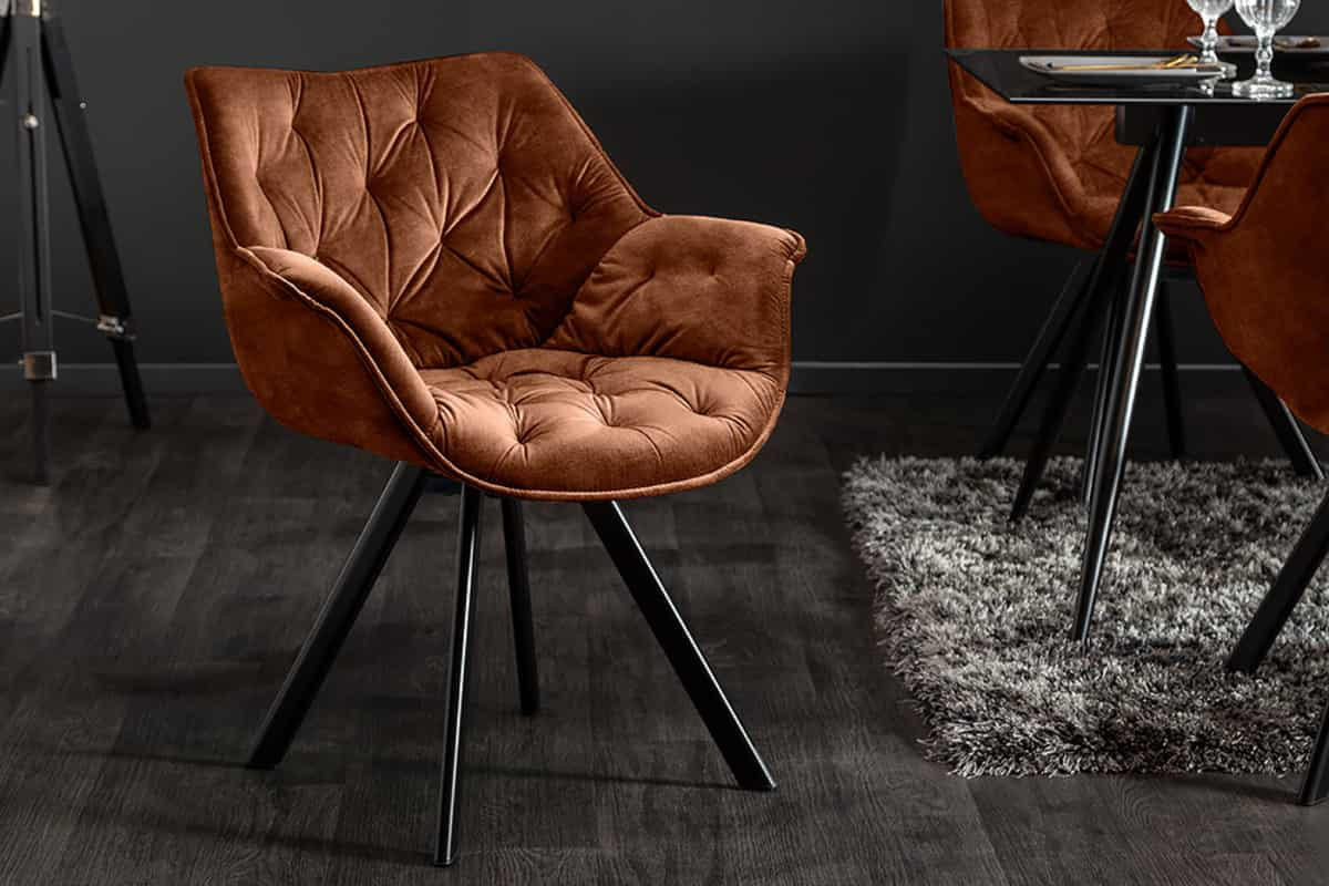 STUHL THE DUTCH COMFORT Samt Braun 80 cm - Schwarz/Braun, Textil/Metall (68/81/65cm) - riess-ambiente