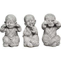 STEINFIGUR 3er Set Shaolin Mönche Nichts sehen, Nichts hören, Nichts Sagen, Steinguss - Grau, Stein (8/16/10cm) - stoneandstyle