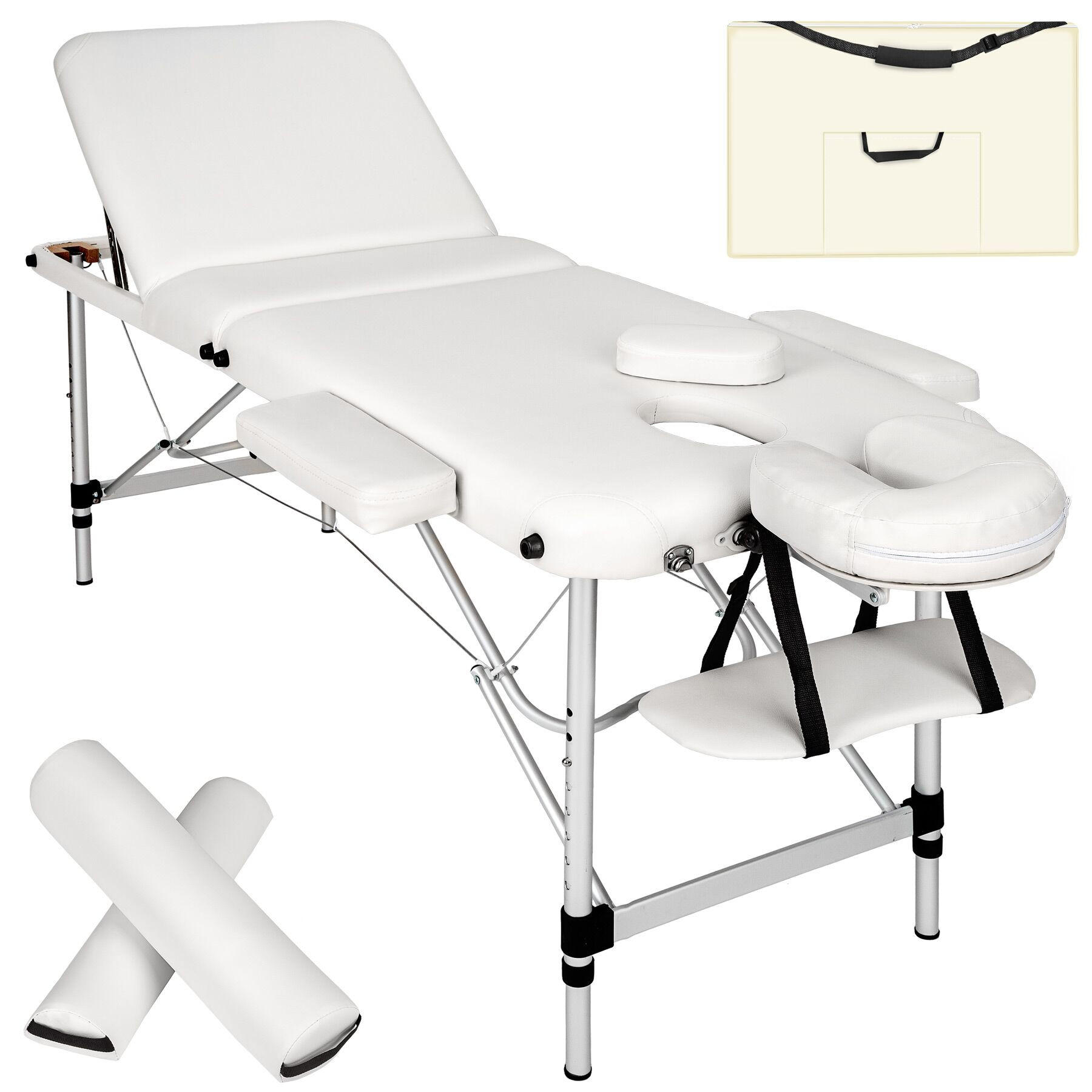 MASSAGELIEGE 3 Zonen, 210 x 95 x 89 cm,weiß - Weiß, Metall (95/89/210cm) - tectake
