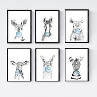 POSTER Set Mit 6 Tiere Babys Mit Kaugummi Zebra Rino Deer Kuhpferd Und Flamme A3 Rahmenlos - Klar, Papier (29/3cm) - Nacnic