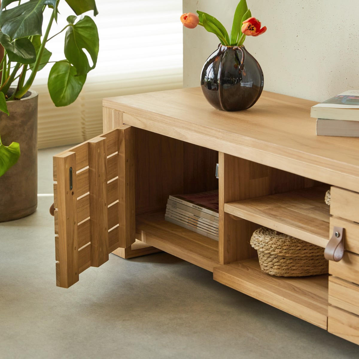 TV-SCHRANK Minimalys Natur aus Teak - Naturfarben, Holz (135/40/40cm) - Tikamoon