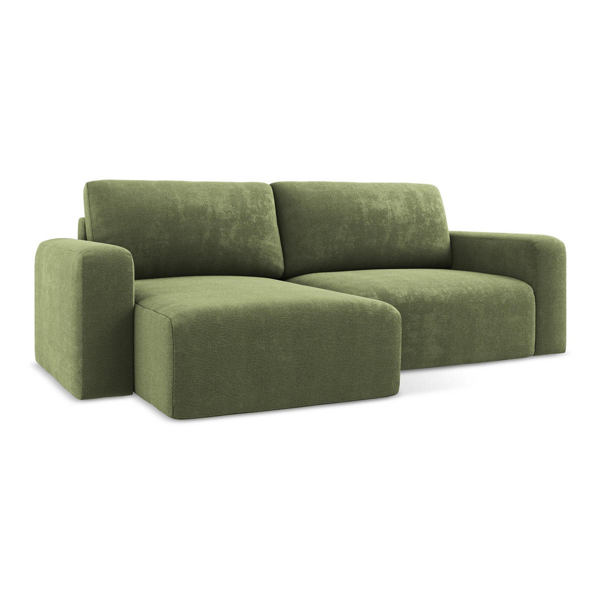 ECKSOFA mit Schlaffunktion links Chenille Stoff Grün - Schwarz/Grau, Kunststoff/Textil (149/244cm) - LaMiaSofa
