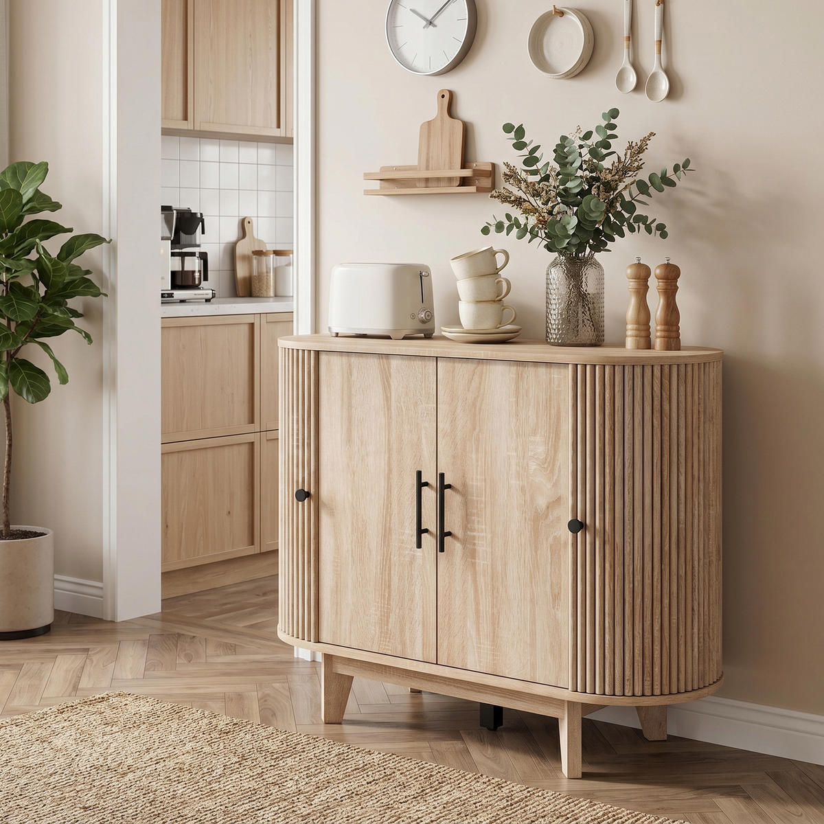 SIDEBOARD Eiche-Nachbildung, 4 Türen, 90/40/76 cm - Eichefarben, Holz (90/76/40cm) - PANGIVO