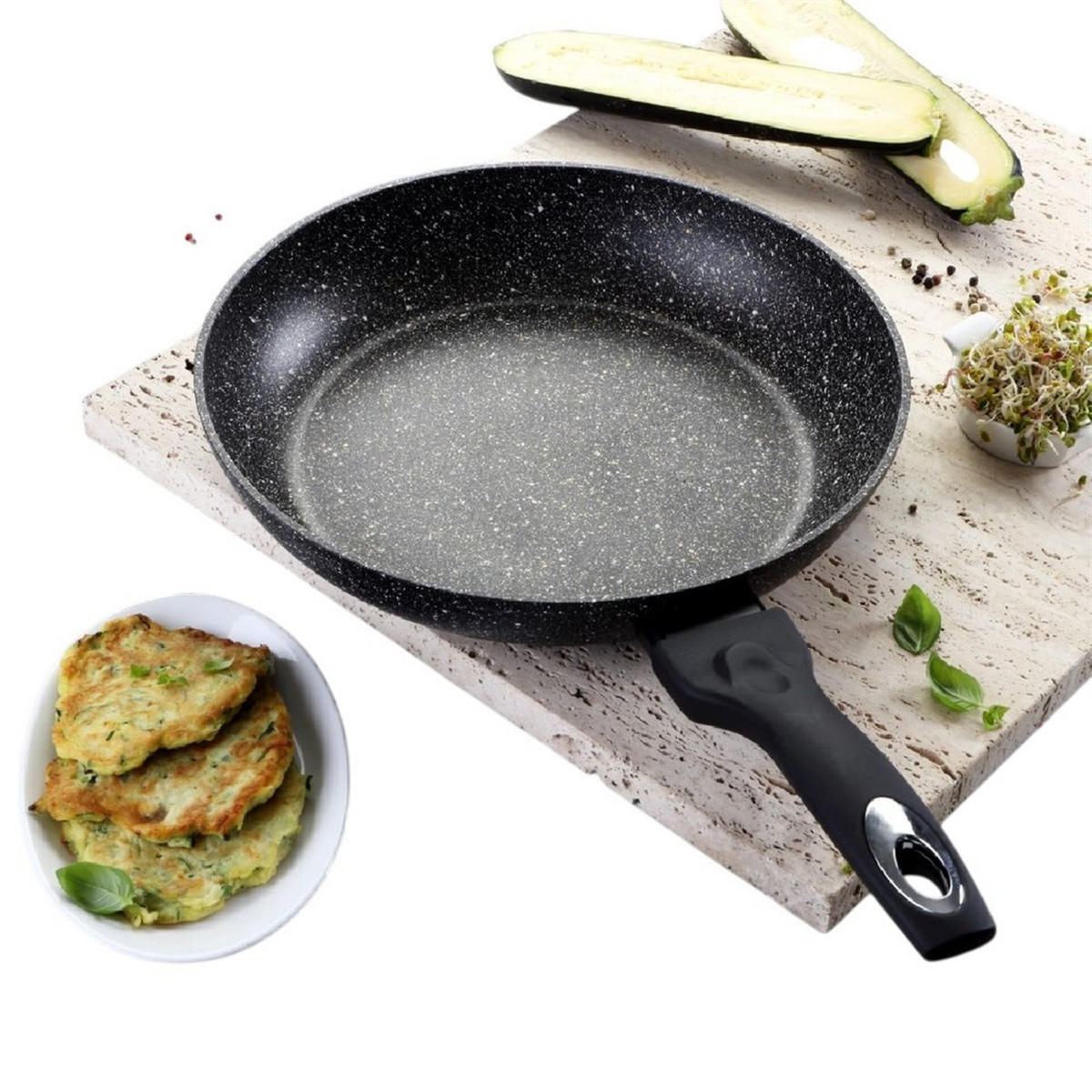 PFANNE Schwarz 37/26/5 cm TS1255 - Schwarz, Metall (26cm) - Tiross 