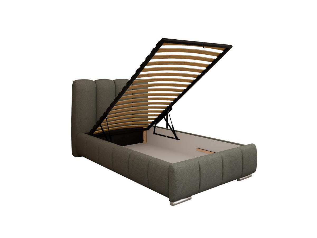 POLSTERBETT ZAIRA 100 x 200 cm mit Bettkasten und Lattenrost, 7-Zonen-Taschenfederkernmatratze CIRA (24 cm) – Dunkelgrau - Grau, Holz (100/200cm) - Panda Möbel