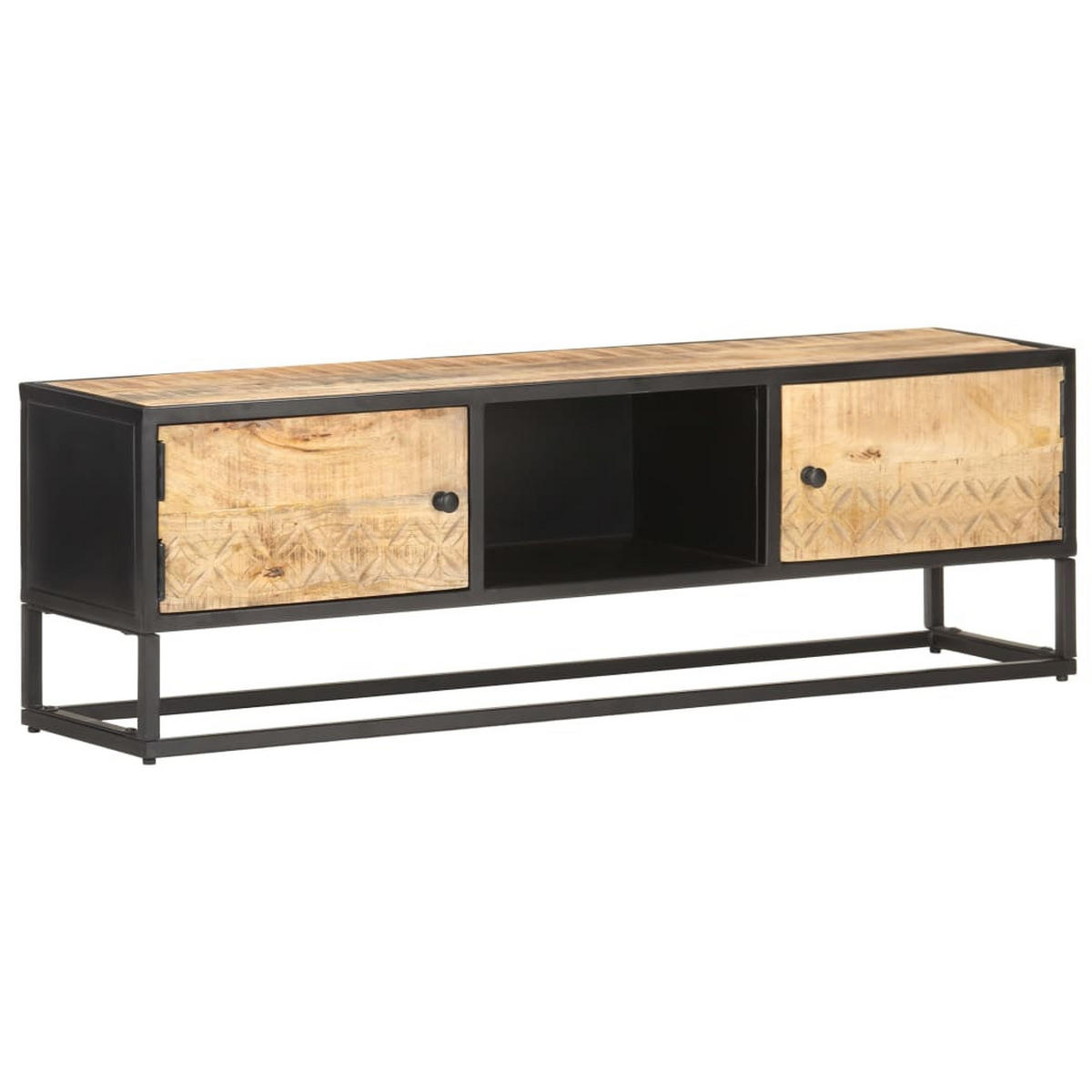 TV-SCHRANK Mit Geschnitzter Tür 130/30/40 Cm Raues Mangoholz - Braun, Holz (130/40/30cm) - vidaXL
