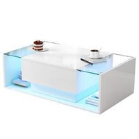 COUCHTISCH 100/50/31 cm mit Schublade, LED-Beleuchtung und gehärtetem Glas, Hochglanz, Weiß - Weiß, Holzwerkstoff (100/50/31cm) - Redom