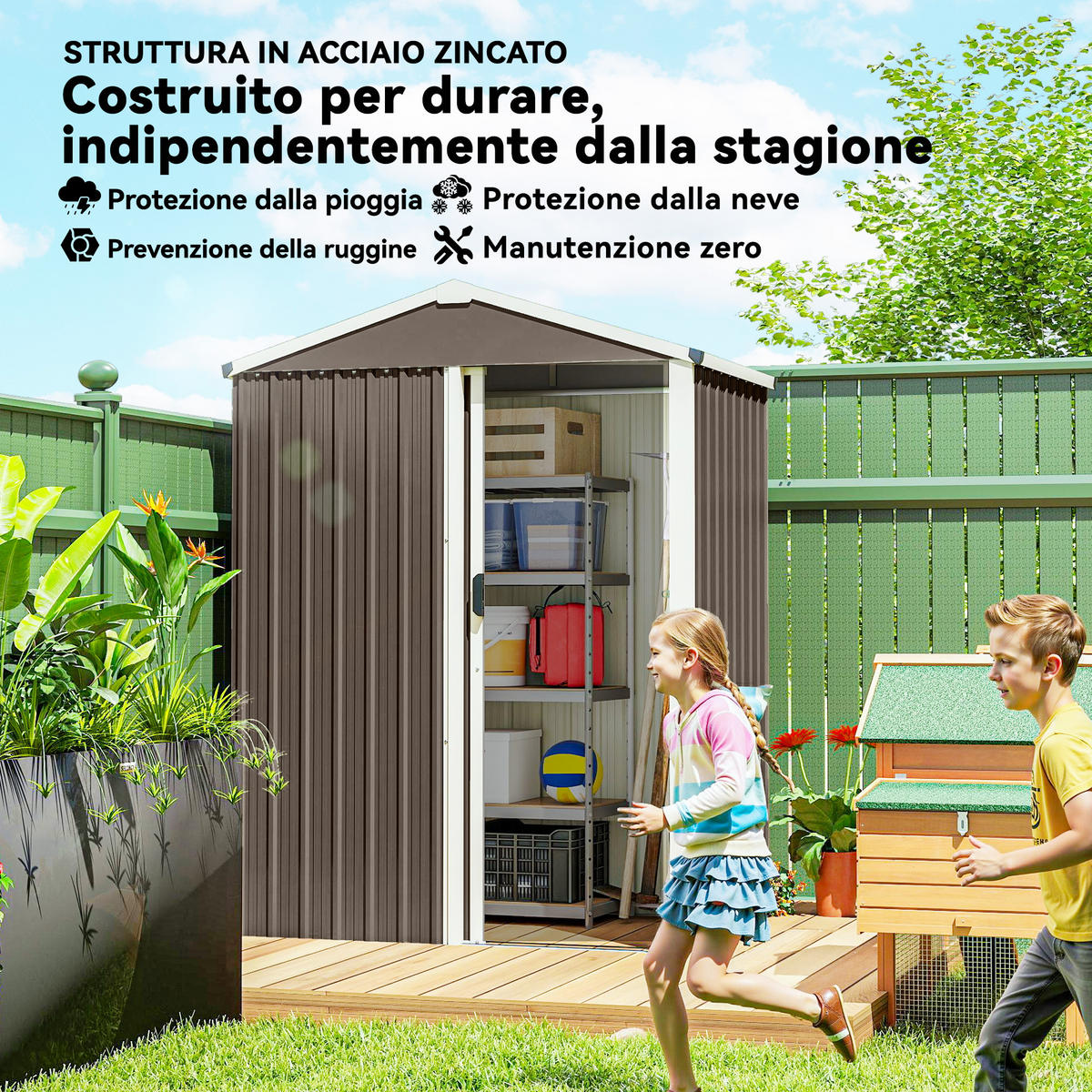 GARTENHAUS 1, 1 m² mit abschließbarer Schiebetür 136 x 87 x 179 cm ,braun - Braun, Metall (87/179/136cm) - Vallsero