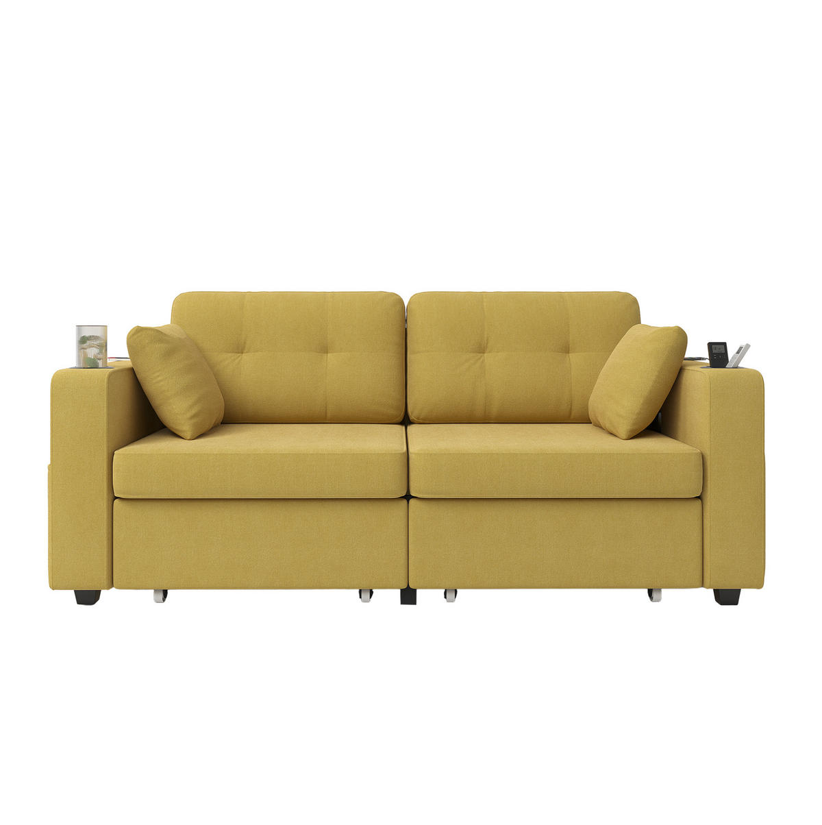 2-SITZER-SOFA aus Chenille 172x75x82 cm in Senfgelb mit USB & Stauraumschubladen - Gelb, Textil (75/82/172cm) - Modfu