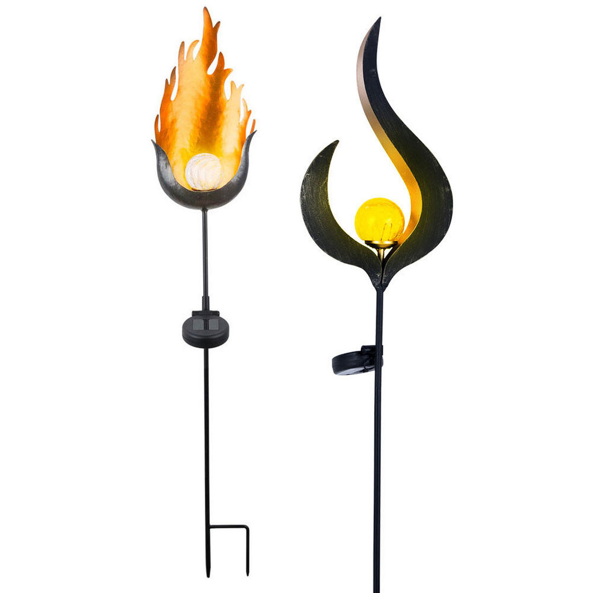 LED AUSSENLEUCHTE Bronze mit Flamme 2er Set - Bronzefarben, Glas (16.7/6/90cm) - Globo Lighting