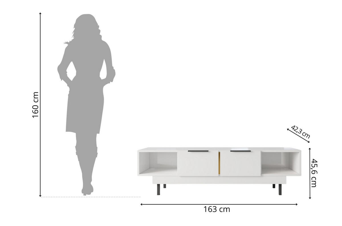 LOWBOARD Artemisa Weiß, goldener Akzent, Hochglanz - Schwarz Hochglanz/Weiß, Holzwerkstoff/Metall (163/46/42cm) - Dancan