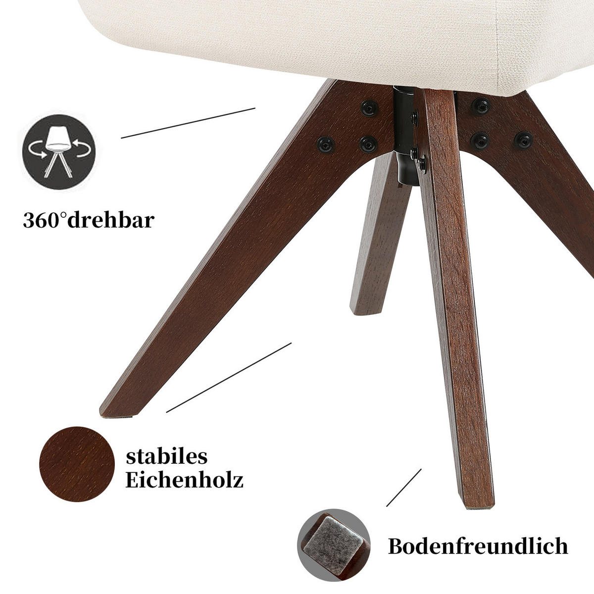 ARMLEHNSTUHL Mika-Finn 2er-Set - Nussbaumfarben/Creme, Eichenholz/Holz (60/82/61cm) - DUBI Möbel