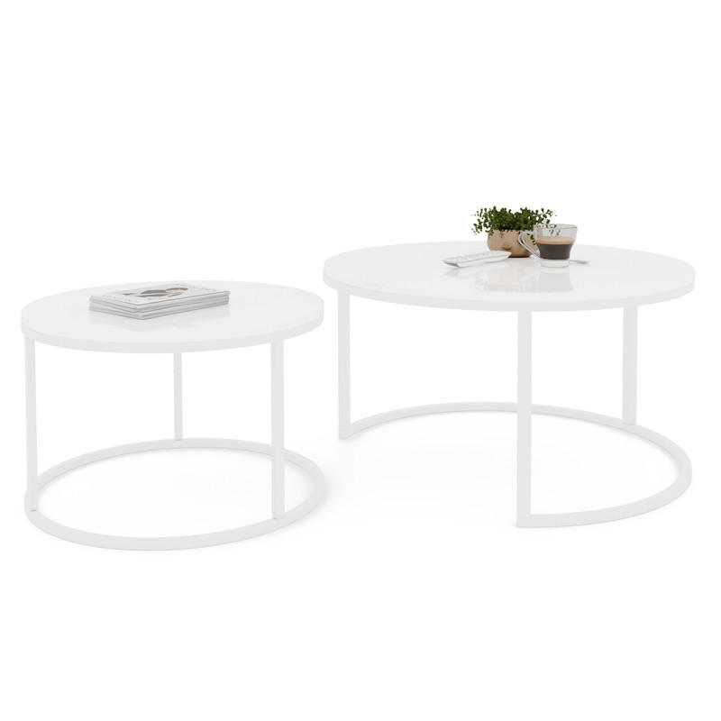 LAVO Couchtisch rund 2-in-1, Hochglanz-Weiß - Weiß Hochglanz, Metall (70/70/48cm) - Idohome