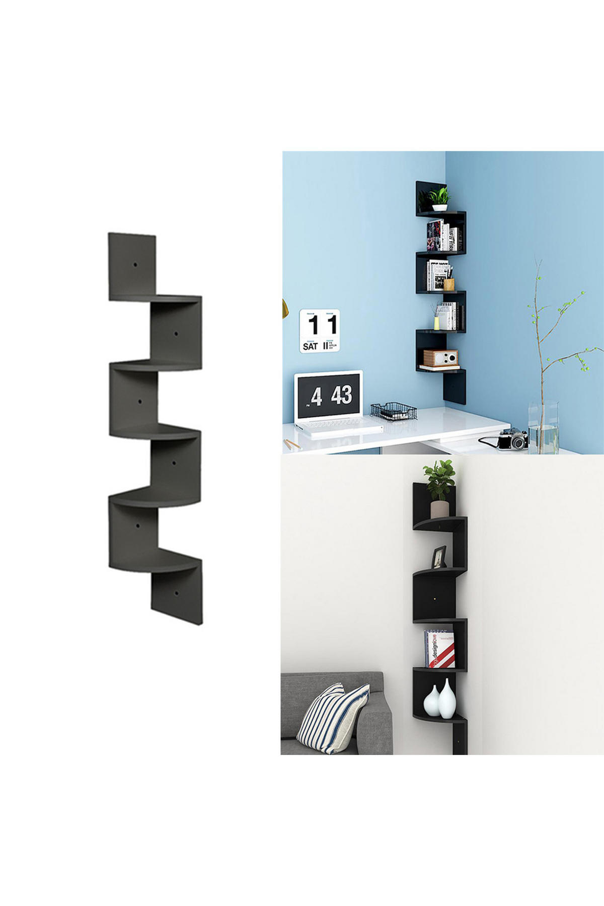 WANDREGAL 5-Stufig aus Holz in Schwarz Wandmontage Platzsparend Praktisch Modernes Design 19,8 x 19,8 x 125 cm - Schwarz, Holzwerkstoff (19.5/122/19.5cm) - Livingandhome