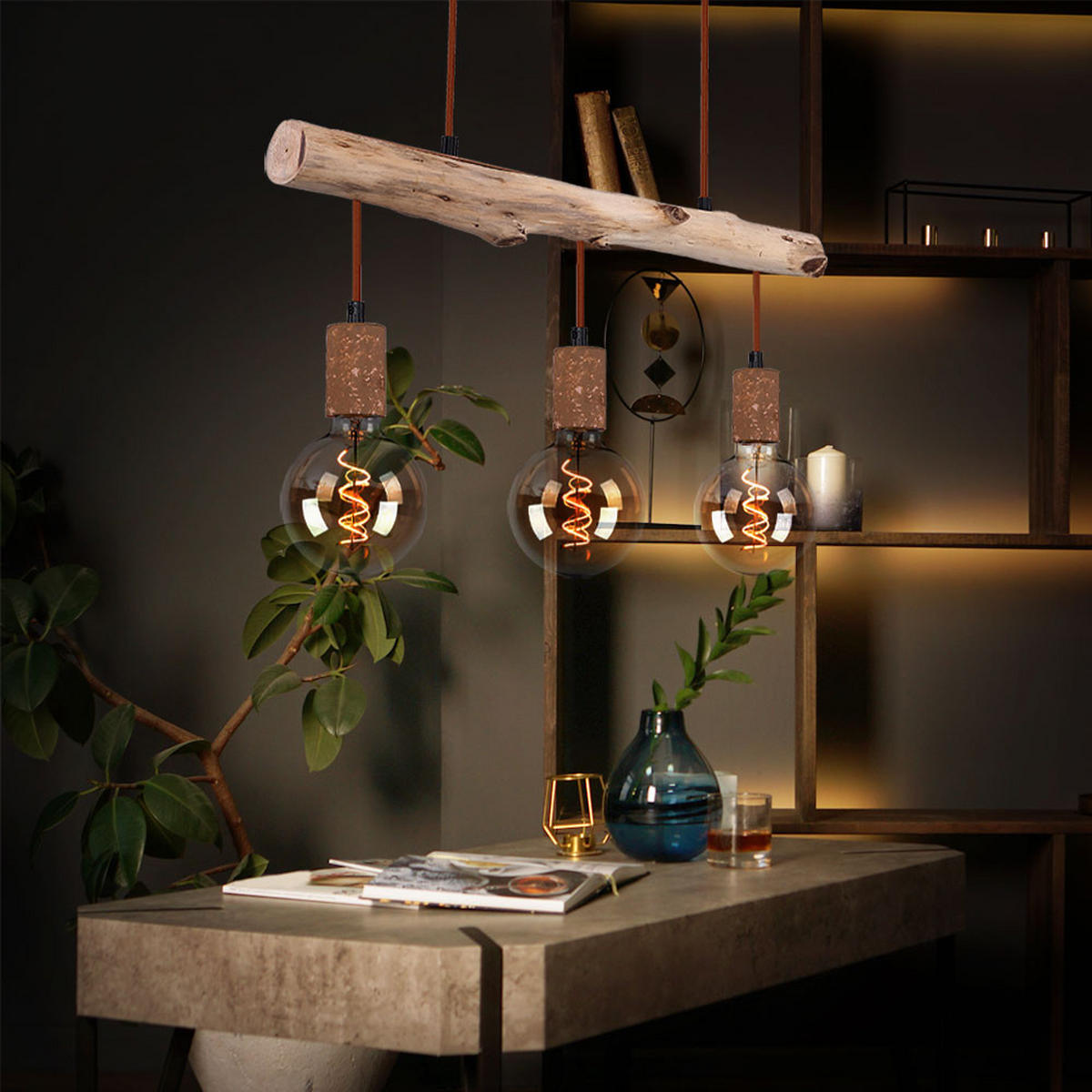 HÄNGELEUCHTE Holzoptik Braun - Braun, Holz (60/8.5/140cm) - Globo Lighting