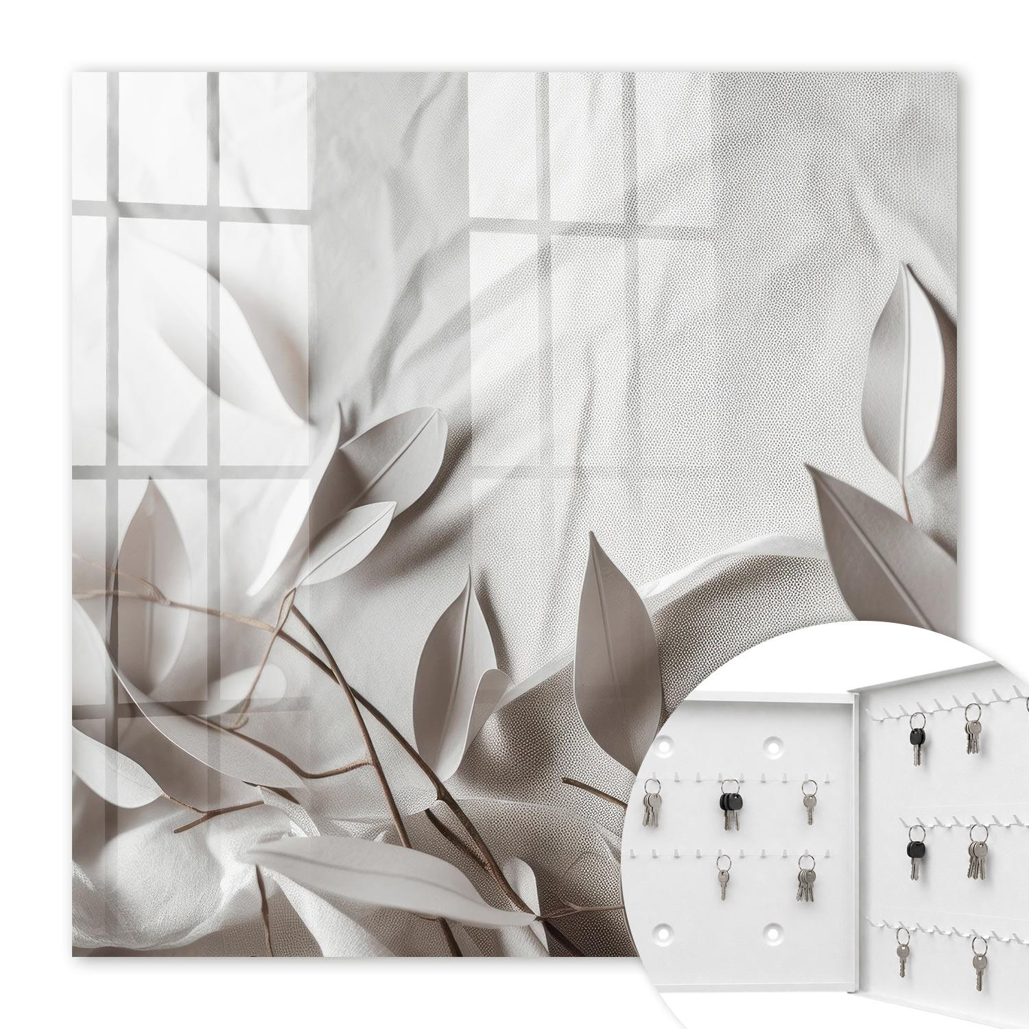 SCHLÜSSELBOX Weiß 30x30 cm – Türöffnung nach rechts - Blattstoff - Beige, Metall (30/30/5cm) - TULUP