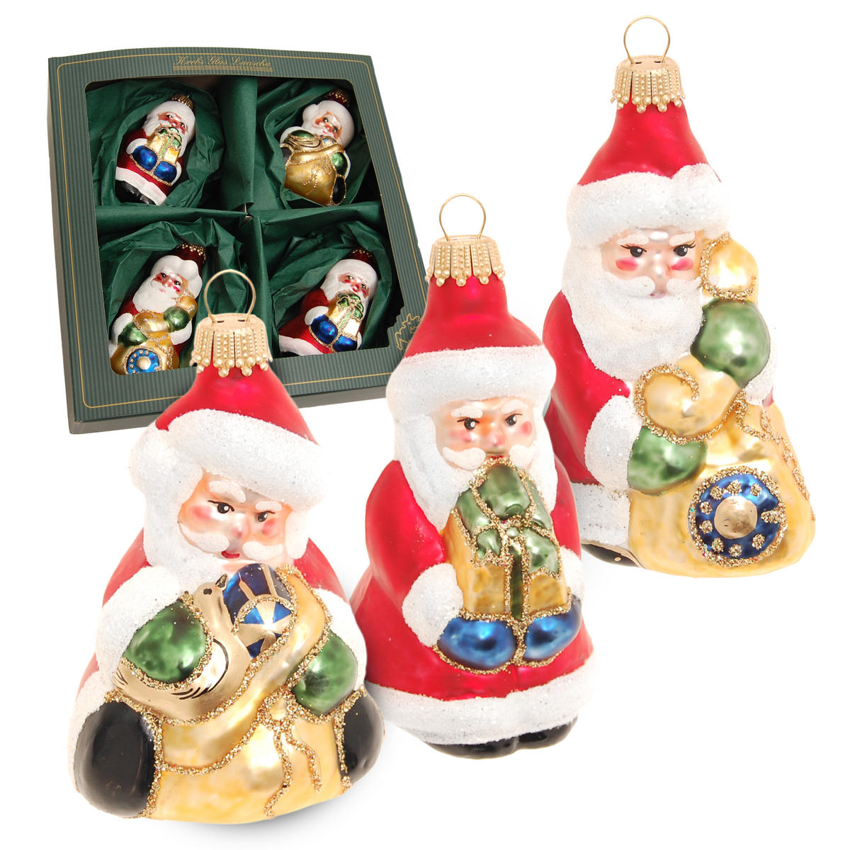 CHRISTBAUMSCHMUCK Santas Rot 8cm (Glas / 4 Stk.) - Rot, Glas (4/8/4cm) - Krebs Glas Lauscha
