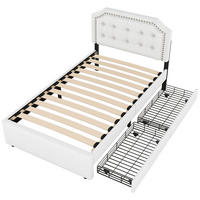 POLSTERBETT 90/200 cm DE-04300, mit dekorativen Nieten, 2 Schubladen und verstellbarem Kopfteil, in Hellbeige - Beige, Holzwerkstoff (90/200cm) - ComfortXL
