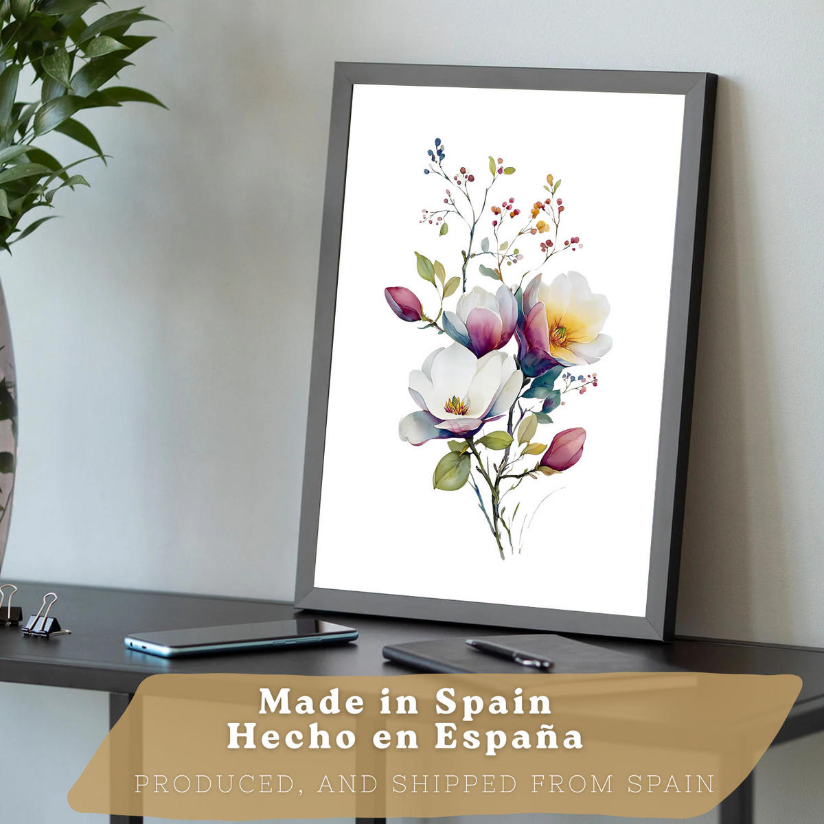 PLAKAT Sada 3 botanických uměleckých tisků. Květinové nástěnné umění. Moderní minimalistický květinový nástěnný PLAKAT. Velikost Černý rám A4 - černá, papír (21/29.7/3cm) - Nacnic