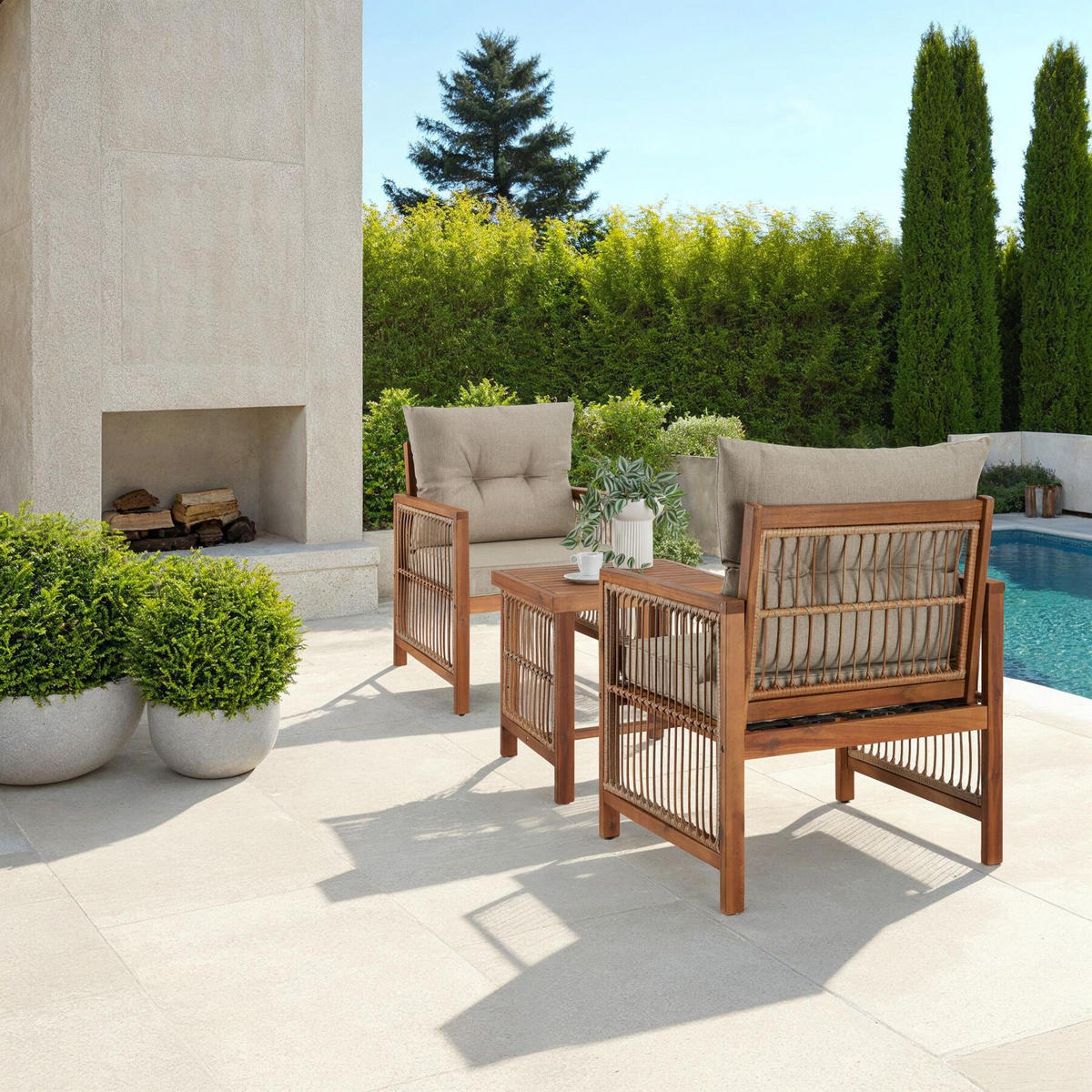 LOUNGE-SET Eivissa,Sessel mit je 2 höhenverstellbaren Kunststofffüßen,natur - Naturfarben, Holz/Kunststoff - tectake