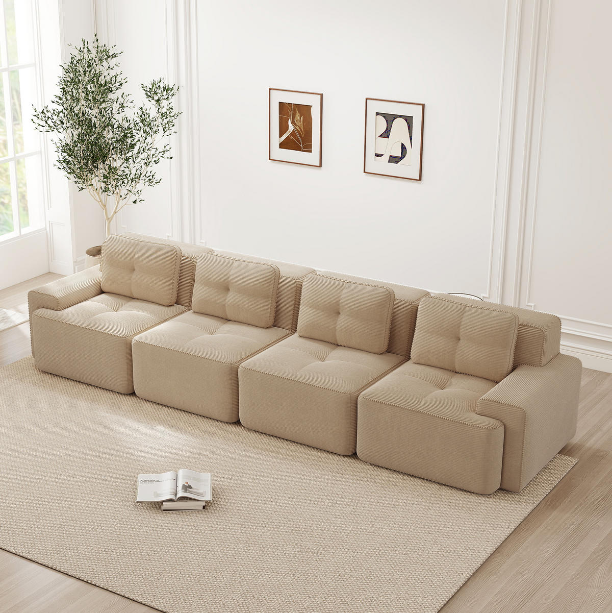 SOFA modular tiefsitzig Cord Beige - Beige, Kunststoff (104/69/382cm) - Meubliv
